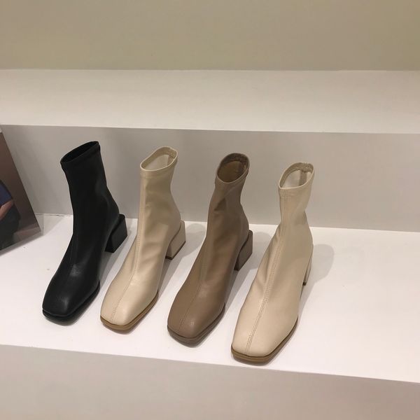 

boot's short thick square head martin autumn winter 2021 black thin boots middle heel british style