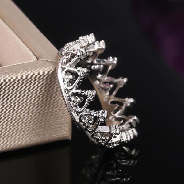 

wedding rings korean sweet romantic simple classic rose gold silver crown women for girl birthday party bridal ring gift, Slivery;golden