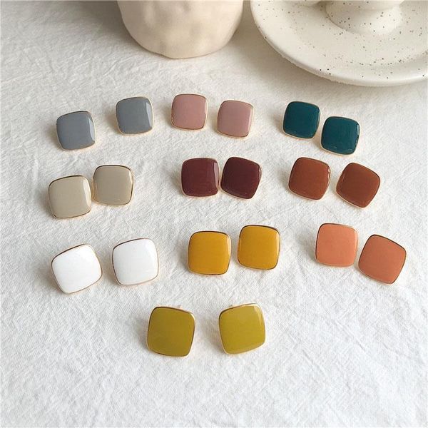 

stud 2021 cute vintage colorful enamel square glaze earrings for women fashion jewelry french geometric ear, Golden;silver
