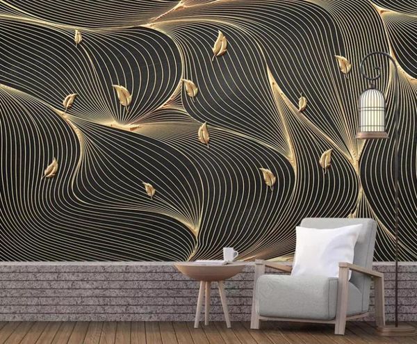 

wallpapers customized 3d wallpaper wall european light luxury abstract line geometry gold leaf background decorative painting
