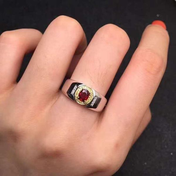 

cluster rings natural and real ruby ring 925 sterling silver finger for woman wedding party female gift wholesale, Golden;silver