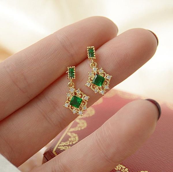 

stud 14k gold plated elegant green crystal earrings for women cubic zircon delicate jewelry cute small pierced, Golden;silver