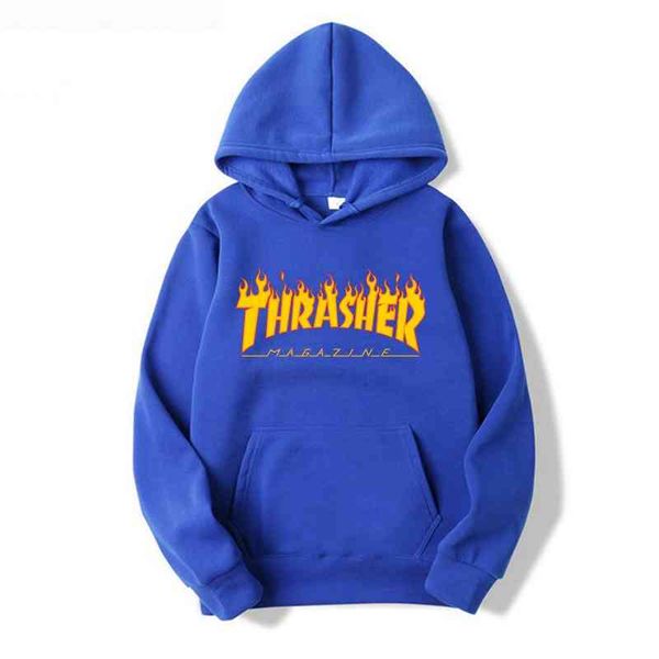 

new 2021 thrasher hoodie rubber print sweatshirt loose oversized hip hop cotton hoodie 3xl, Black