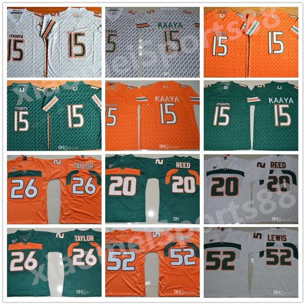 

men college football jerseys embroidery 15 brad kaaya 20 ed reed 52 ray lewis 26 sean taylor green orange white quality, Black;red