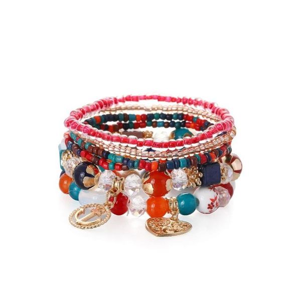 

bangle 2021 bohemian ethnic style bracelet, tree of life pendant, colorful beads multi-layer ladies bracelet jewelry, Black