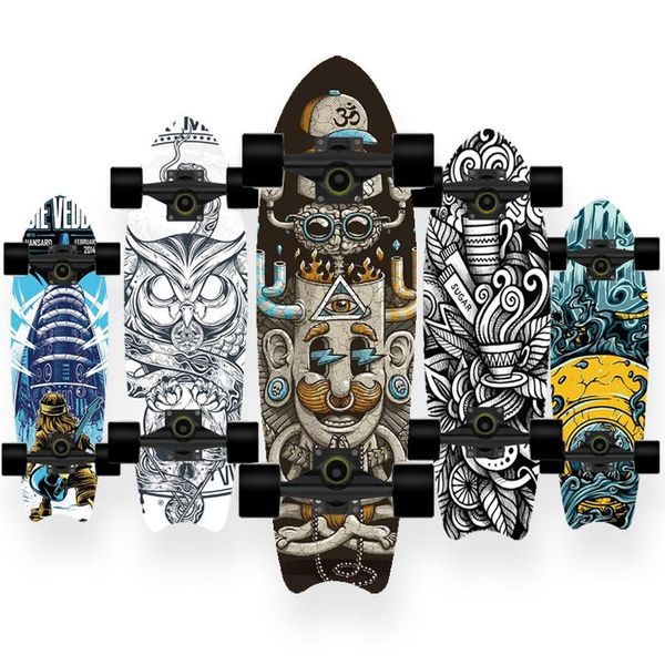 

72*20cm 4 rounds skateboard man land surfboard fish tail plate longboard maple color printing single rocker kaykay customizable skateboardin