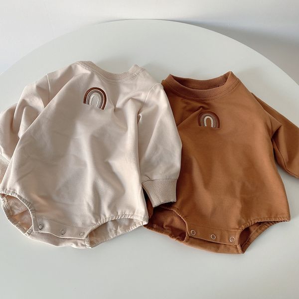 Ins Bebê coreano macacões macacões manga longa arco-íris Bordado Primavera inverno recém-nascido bodysuits m3713