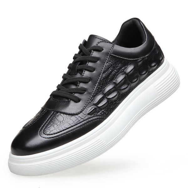 

luxury genuine leather men shoes spring fall men casual sneakers low street tide platform mens crocodile pattern shoe, Red;white