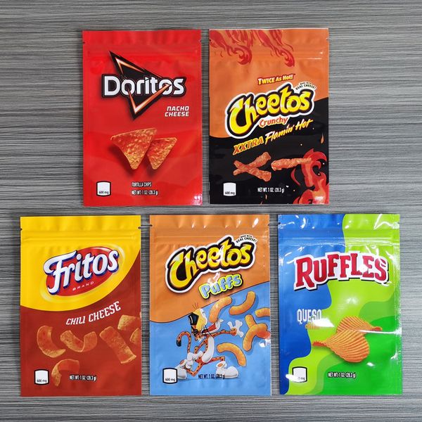 

5 types potato chips 600mg cheetos puffs mylar bags resealable edibles doritos cheese fritos ruffles worm packaging