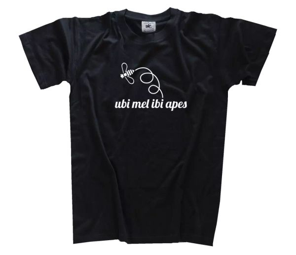 

ubi mel ibi apes where it honey, there are also bees t-shirt s-xxxl, White;black