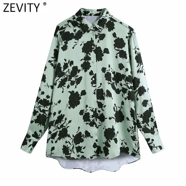 

zevity women vintage ink flower print casual smock blouse office lady retro long sleeve business shirts chic blusas ls7415 210419, White