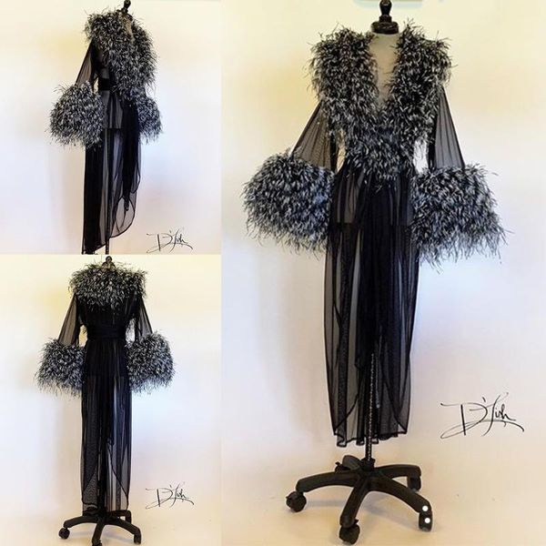

wraps & jackets women' faux fur robe black kimono pregnant party sleepwear women v neck bathrobe sheer nightgown prom bridesmaid shawe, White