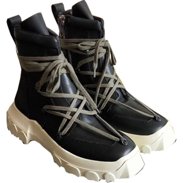 

boots bmante women's genuine leather winter shoes platform thick bottom lace up zip ankle motorcycle brand dark owen goth, Black