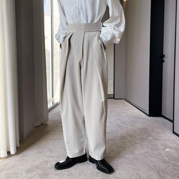

spring summer korean style high waist wide leg pants men casual loose striped drape for trousera,size m-xl men's, Black