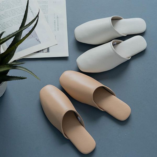 

youdiao genuine leather slippers women indoor mules sheepskin shoes suede sole tpr soft home female office non-slip flat slides, Black