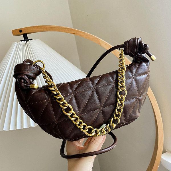 

evening bags brand designer women's thick chain lingge small underarm baguette bag 2021 winter shoulder handbags pu leather