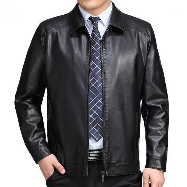 

men's leather & faux 2021winter men 's stand collar jacket loose plus size lapel with velvet, Black