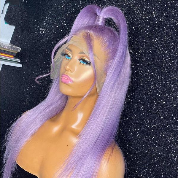 

synthetic wigs glueless purple colored preplucked silky straight long hair lace front wig for black women with baby daily