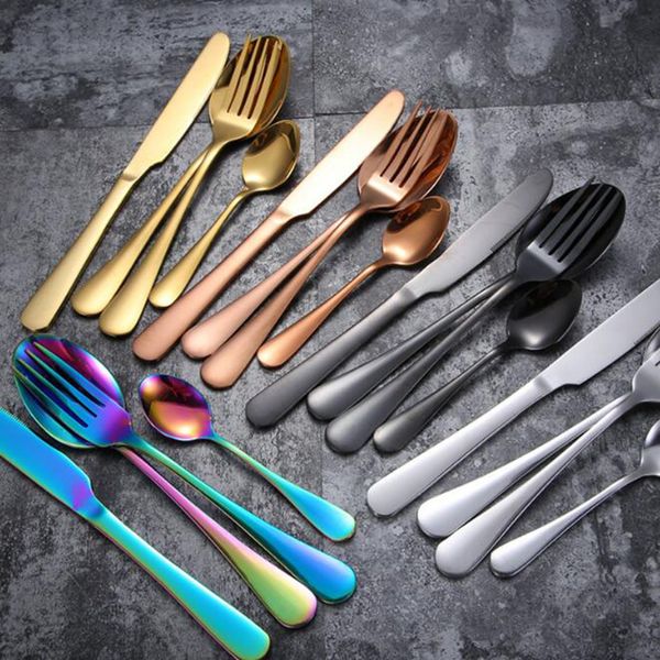 Set di posate in acciaio inossidabile delicato Set di coltelli forchetta cucchiaio placcato colorato Set di stoviglie Set di stoviglie Cucchiaini da caffè Cucchiaino da tè