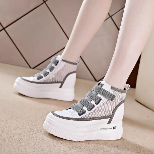 

boots 2021 fashion women's spring and autumn boots, mesh, breathable, thick-soled platform, zipper comfortable, Black