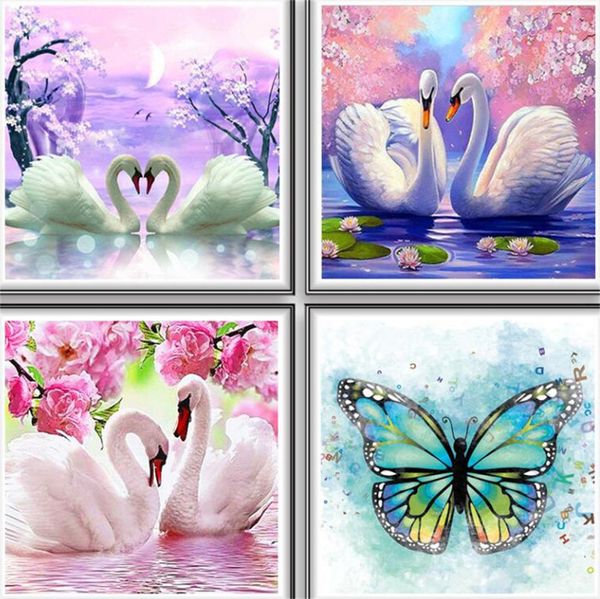 5D Алмазные наборы наборов для начинающих животных лебедь бабочка полная дрель, рисунок краской по номерам 9,8 * 9,8 дюйма
