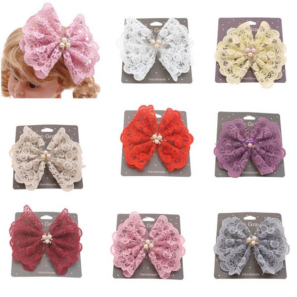 

girls hair accessories kids hairclips bb clip barrettes clips children cute lace bow hairpin pearl princess b7330, Slivery;white