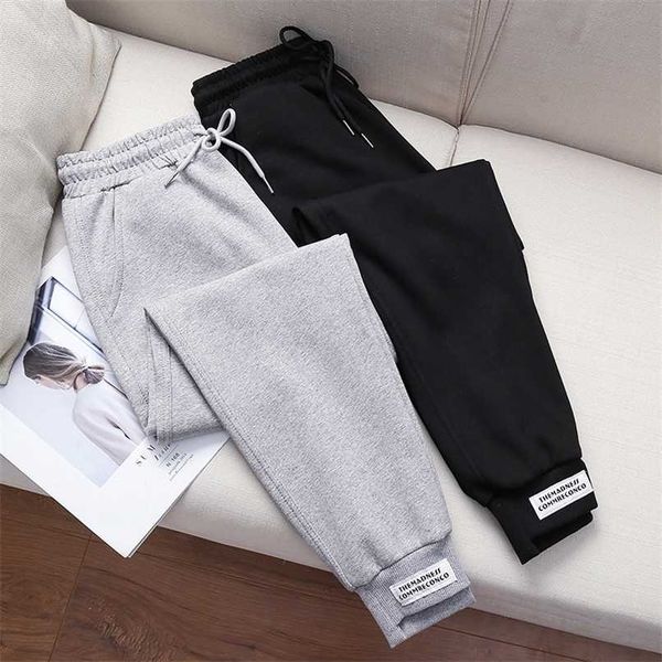 

sports pants women sweat loose patchwork korean harem plus size beam feet casual pocket high waist trousers 211216, Black;white