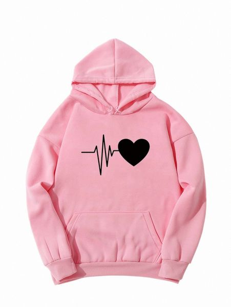 

heart print thermal lined hooded sweatshirt y6hz#, White;black