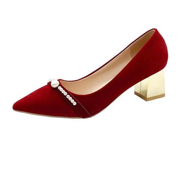 

dress shoes chunky heels women pumps party wedding for bride string bead slip on red ladies fashion, Black