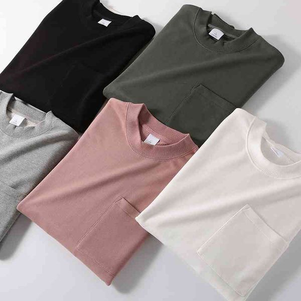 

comfortable cotton terry autumn and winter men's loose pocket round neck pullover casual sweater, Black