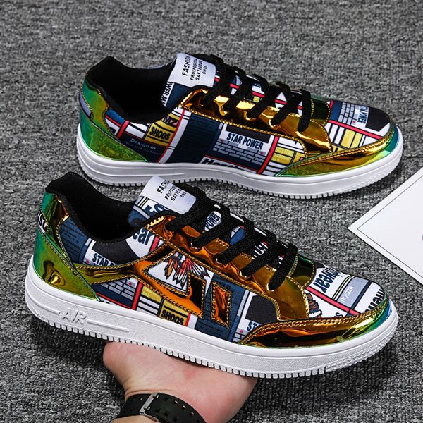 

mens fashion printing casual shoes colorful hip-hop sneakers for men shiny designer shoes men large size 46 zapatillas hombre