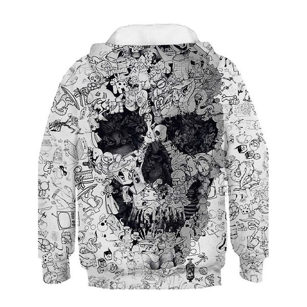 

skull style kids 3d printing pullover hoodie men/women/girl fashion soft hooded sweater hooded sweater, Black