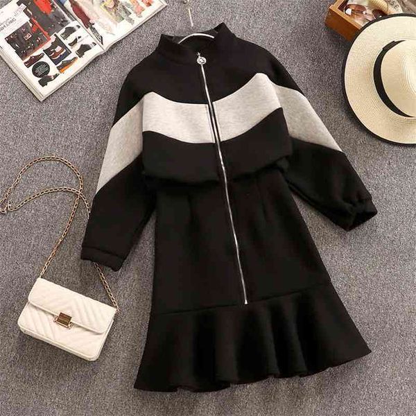 

runway style autumn women zipper 3/4 sleeves patchwork fishtail dress female dresses a1943 210519, Black;gray