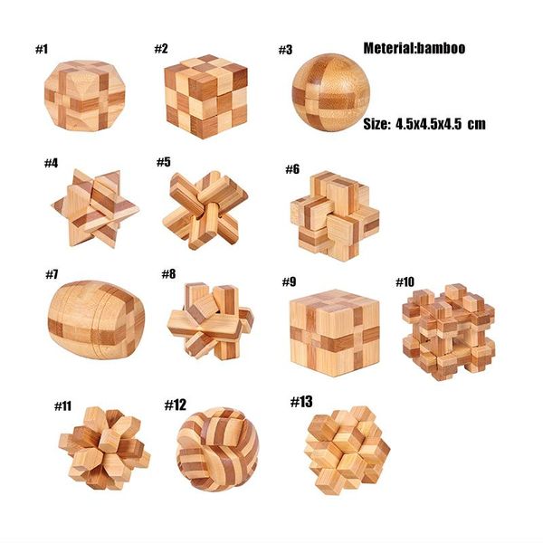 10 pçs Quebra-cabeças de madeira 3D para lembrancinhas de festa Kongming Lock Brinquedo de teste de QI para adolescentes e adultos Kong Ming Locks 4,5*4,5 cm Madeira Interlock Burr Puzzles Brinquedos de jogo