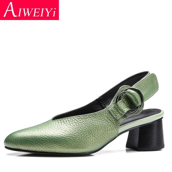 

fashion shoes woman round toe chunky high heels platform women pumps genuine leather buckle strap sling back causal dress, Black