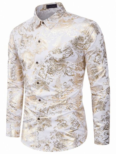 

men baroque print button through shirt n22z#, White;black