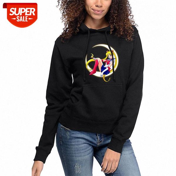 

sailor moon-moon hare print long sleeve sweatshirt fleece hoodie thick #sd0o, Black