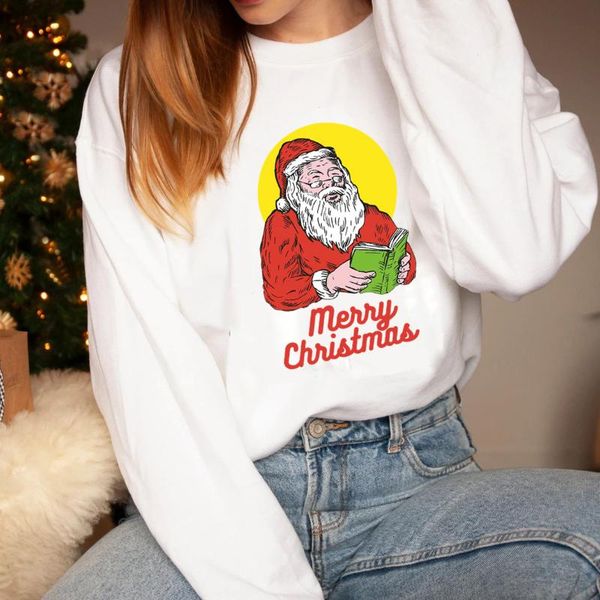 

women's hoodies & sweatshirts reading santa merry christmas sweats party retro pullovers fashion casual 90s aesthetic top, Black