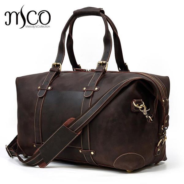 

duffel bags vintage genuine leather travel bag tote 100% cowskin travelling handbags weekender duffle for men male large