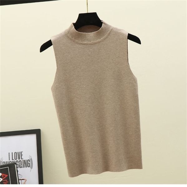 

spring knitted tees women o-neck sleeveless fitness slim tee shirt femme ladies knitting pullover tshirt knitwear 210330, White