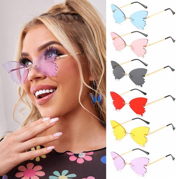 

outdoor eyewear colorful butterfly rimless sunglasses for women vintage metal frame uv protection streetwear fashion sun glasses