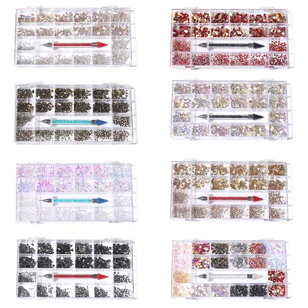 

nail art decorations 21 grids multi-size crystal diamonds 3d gem stones for nails rhinestone decoration jewelry set, Silver;gold