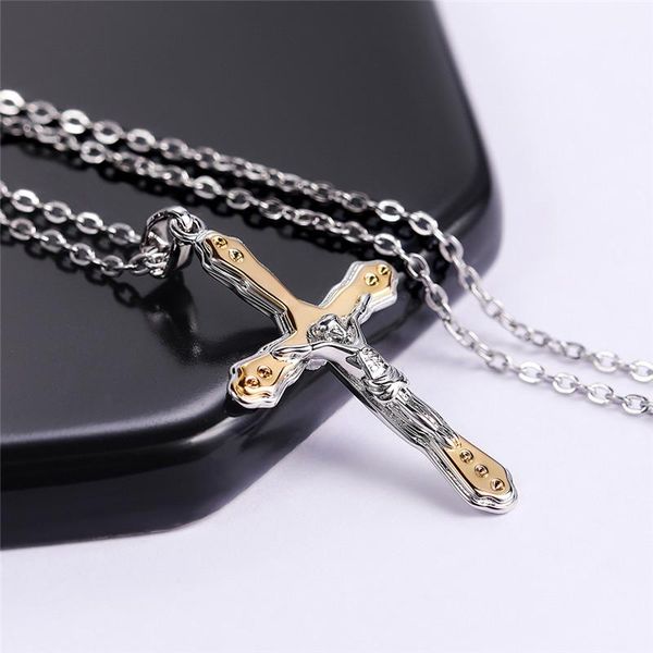 

pendant necklaces huitan cross necklace male women metal two tone color stylish accessories men statement jewelry surprise gift, Silver