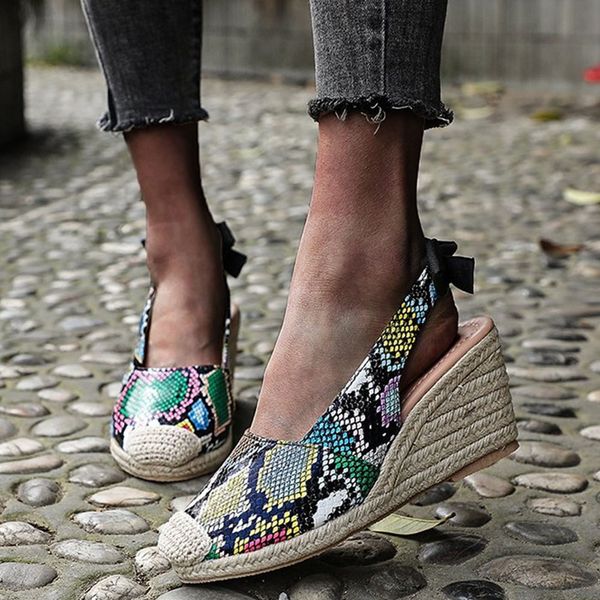 

new wedge sandals women 2021 summer closed toe ladies slingback platform shoes 35-43 big size snake bow female dress pumps, Black