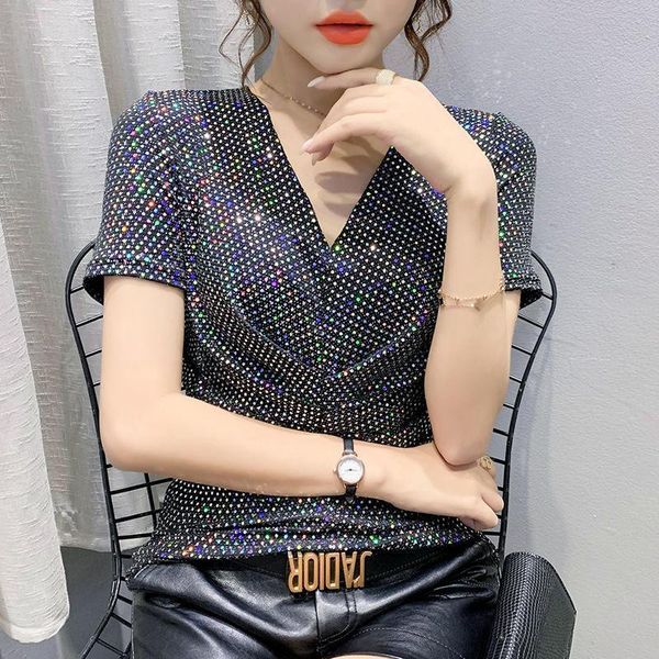 

women's t-shirt ladies summer glitter, White