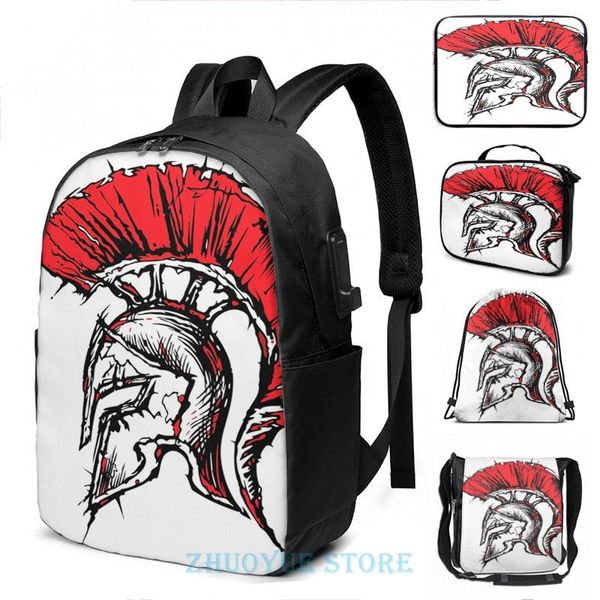 

backpack funny graphic print spartan usb charge men school bags women bag travel laptop