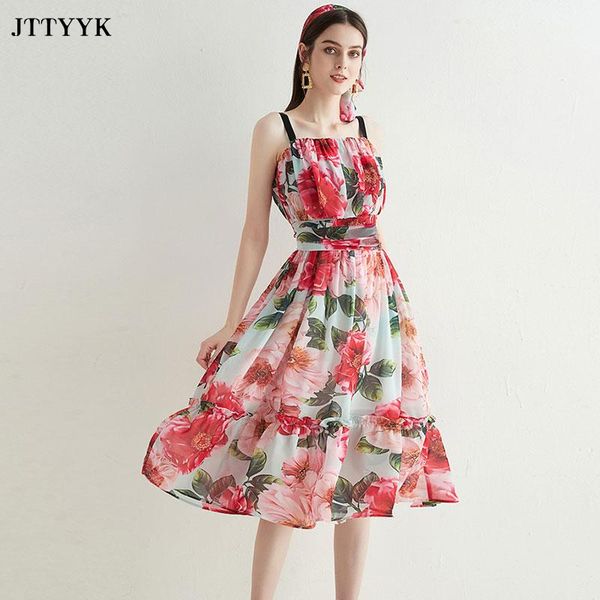 

casual dresses summer sundress spaghetti strap dress ladies chiffon midi light folds rose print party backless women, Black;gray