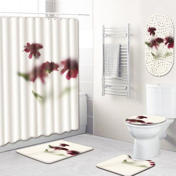 

bath mats bathroom mat shower curtain non-slip absorbent carpet five-piece set rug