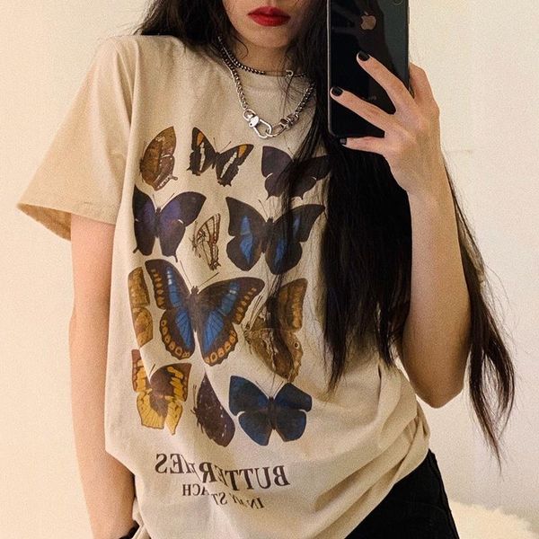 

vip hjn butterfly aesthetic cotton womens harajuku graphic tees sun flower, White