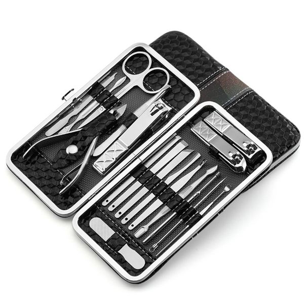 

18/21pcs nail clipper set facial hand foot care tools stainless steel manicure kit - red 21pcs